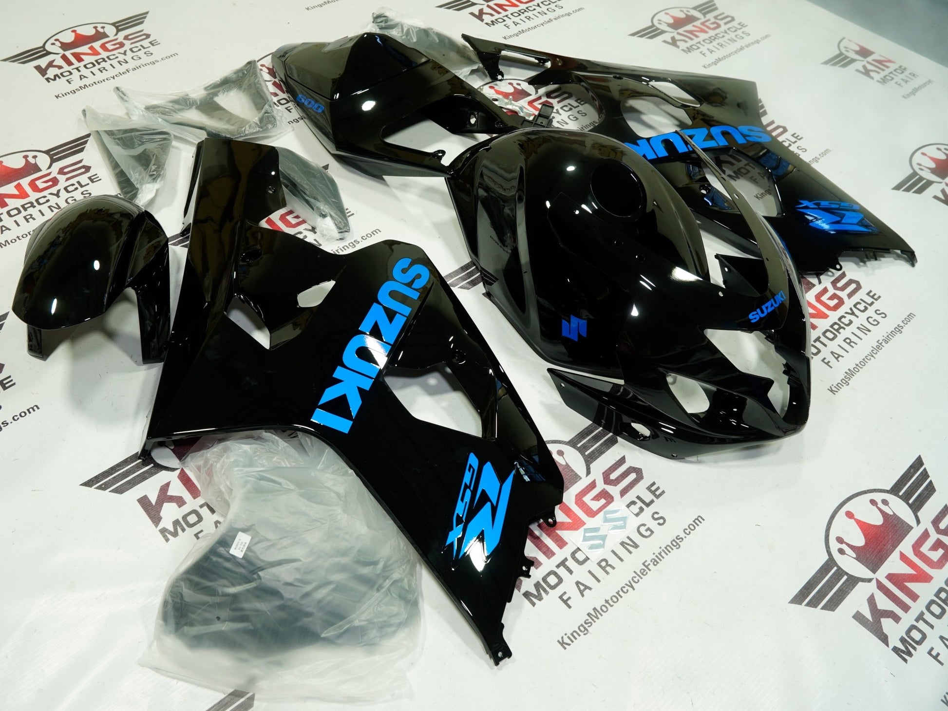 Suzuki GSX-R600 Fairing Kit (2004-2005) Black Gloss, Blue at KingsMotorcycleFairings.com
