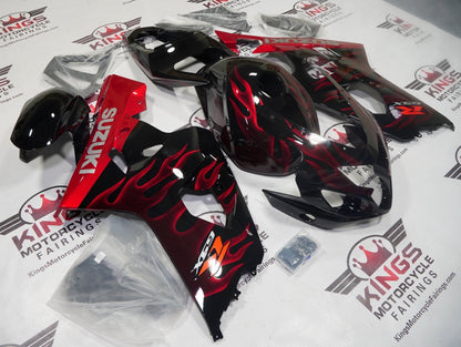 Suzuki GSX-R600 Fairing Set (2000-2003) Red Flames, Black at KingsMotorcycleFairings.com