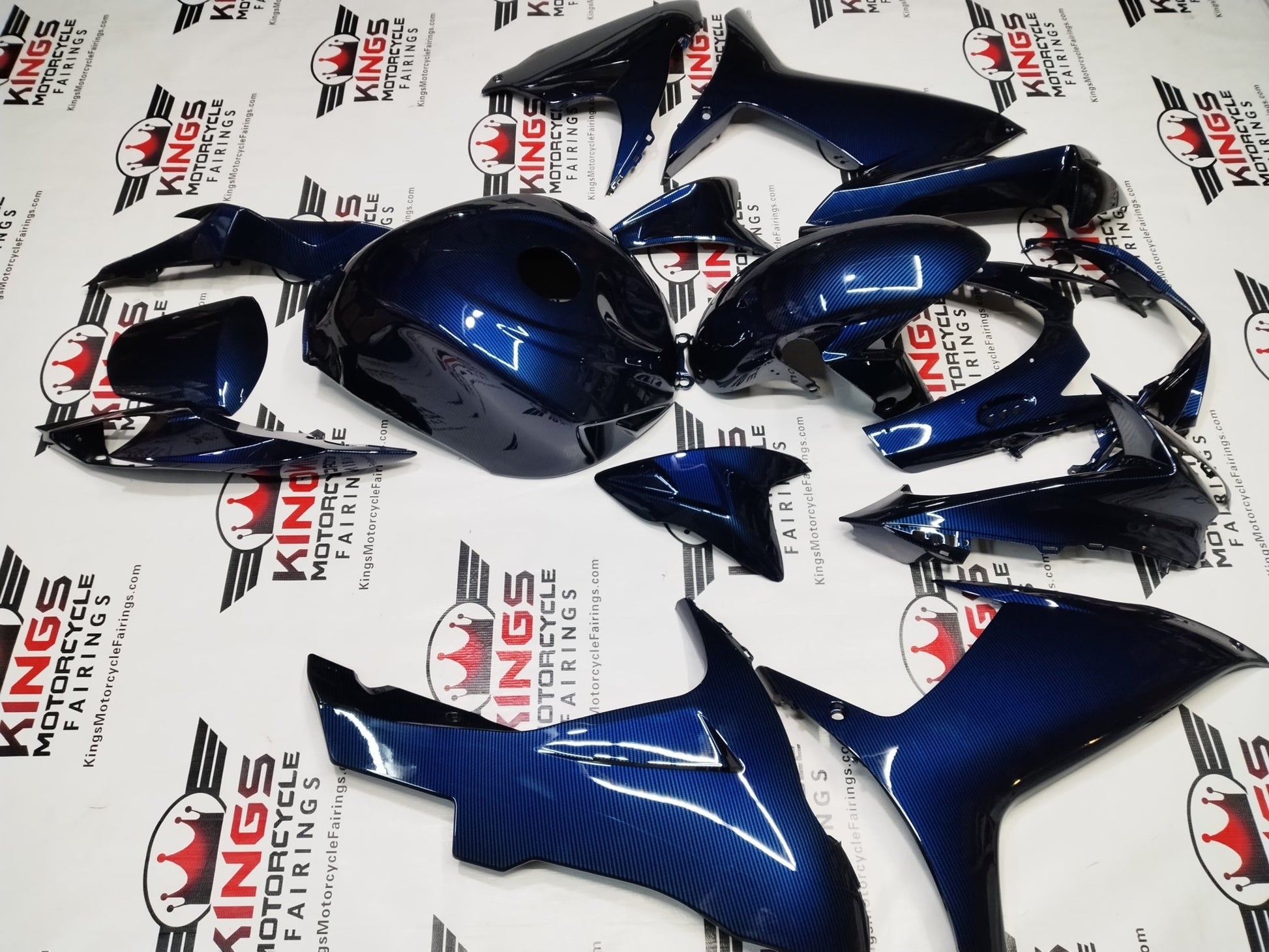 Suzuki GSX-R600 Fairings (2011-2024) Blue Faux Carbon Fiber at KingsMotorcycleFairings.com