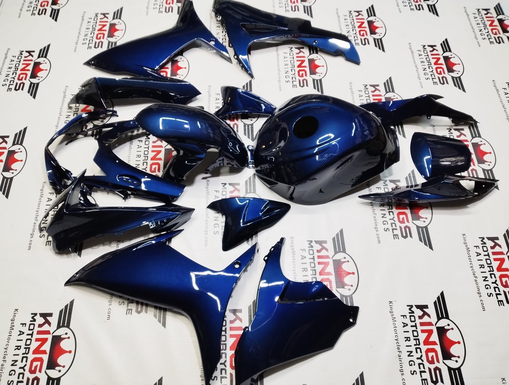 Suzuki GSX-R600 Fairings (2011-2024) Blue Faux Carbon Fiber from KingsMotorcycleFairings.com