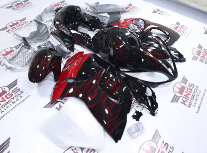 Suzuki GSX1300R Hayabusa Fairings (2008-2020) Black, Red Fire at KinsMotorcycleFairings.com