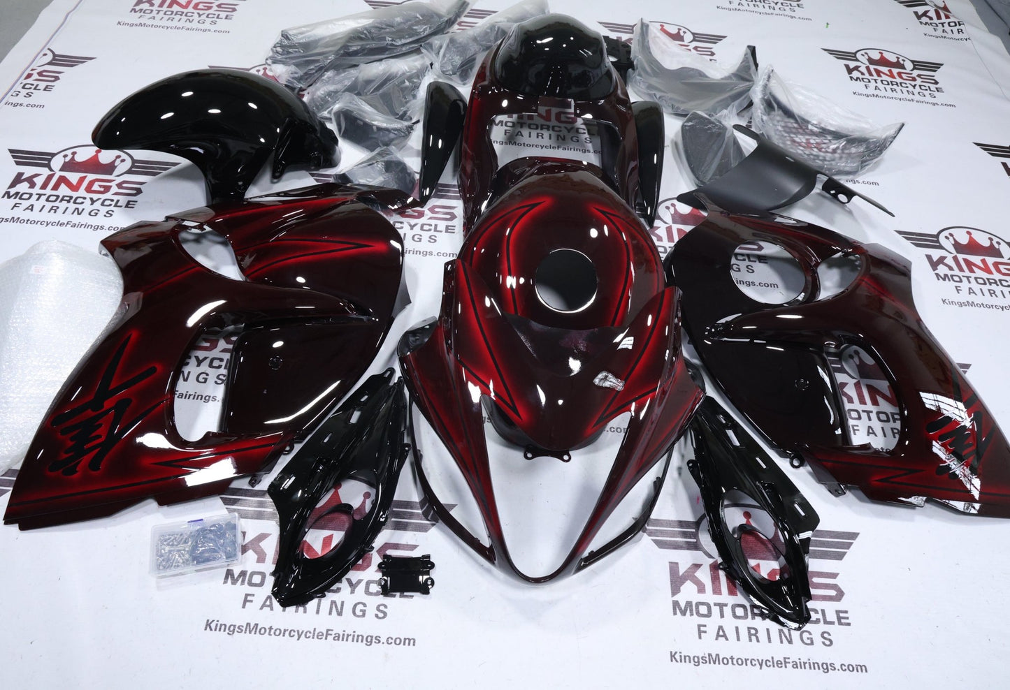 Suzuki GSX1300R Hayabusa Fairings (2008-2020) Black, Red Glow at KingsMotorcycleFairings.com