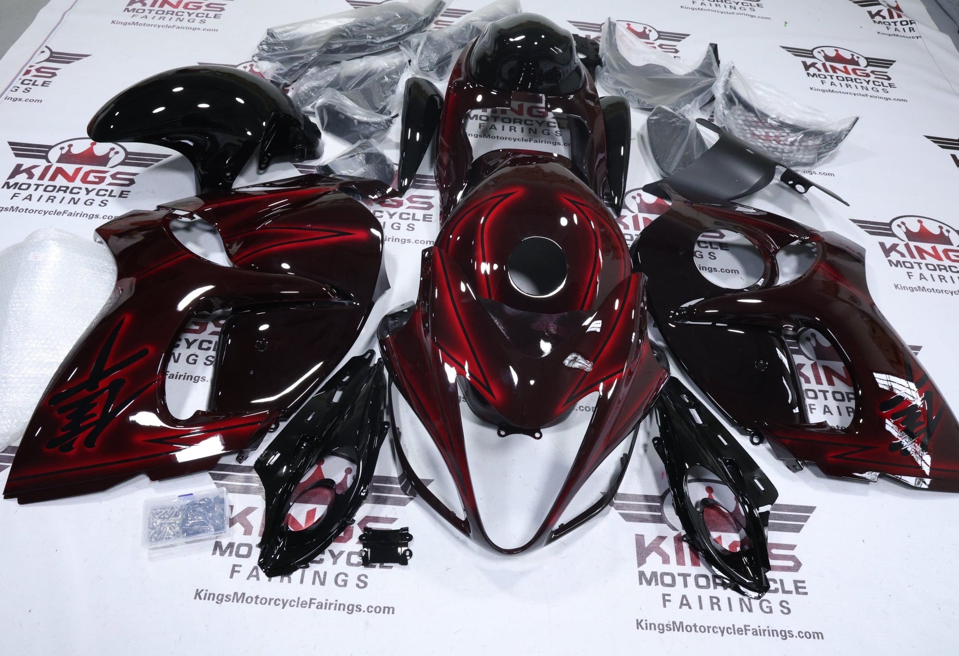 Suzuki GSX1300R Hayabusa Fairings (2008-2020) Black, Red Glow at KingsMotorcycleFairings.com