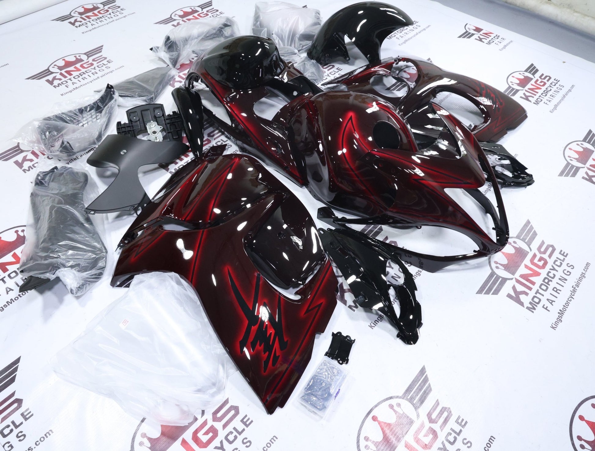 Suzuki GSX1300R Hayabusa Fairings (2008-2020) Black, Red Glow at KingsMotorcycleFairings.com