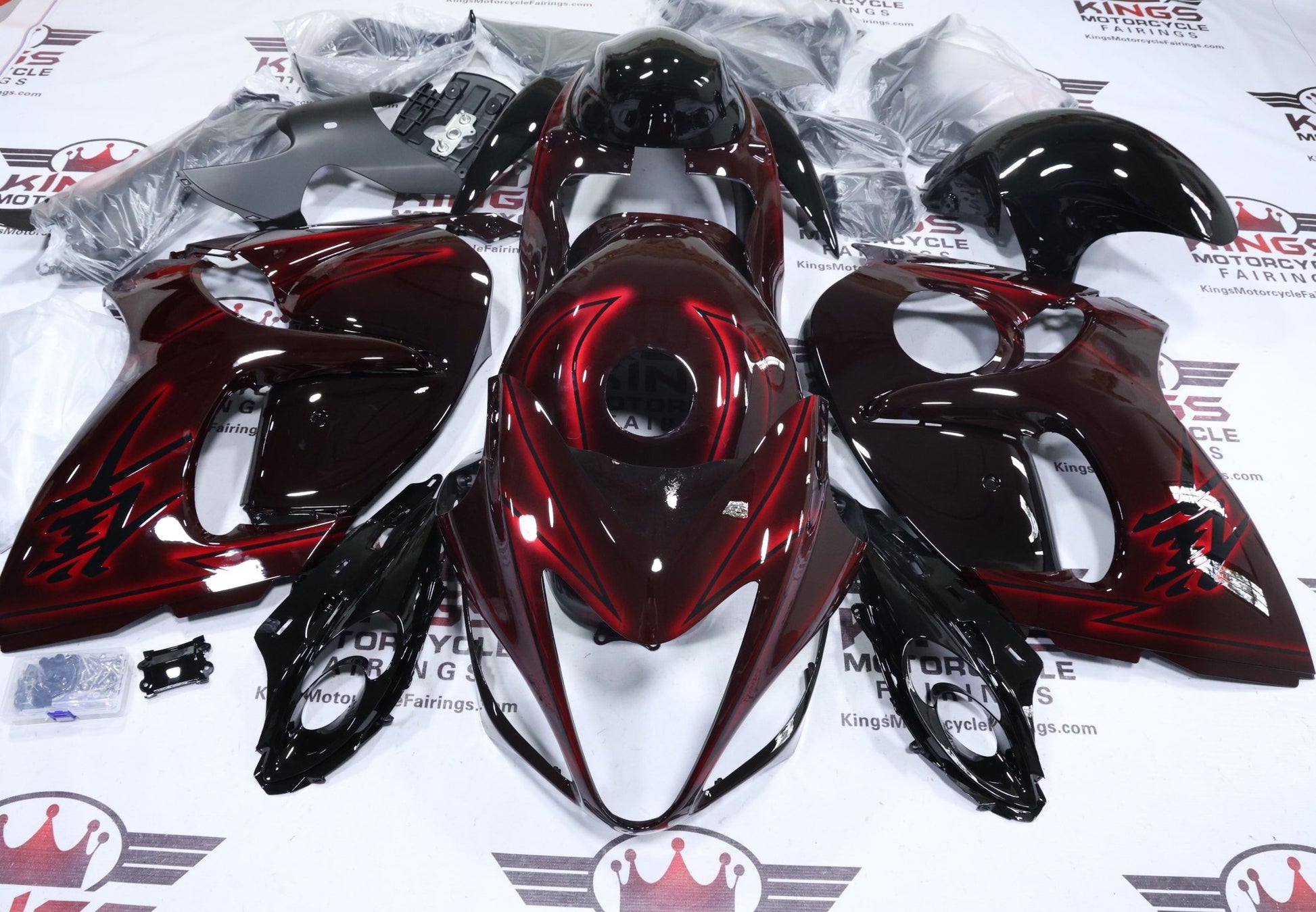 Suzuki GSX1300R Hayabusa Fairings (2008-2020) Black, Red Glow from KingsMotorcycleFairings.com