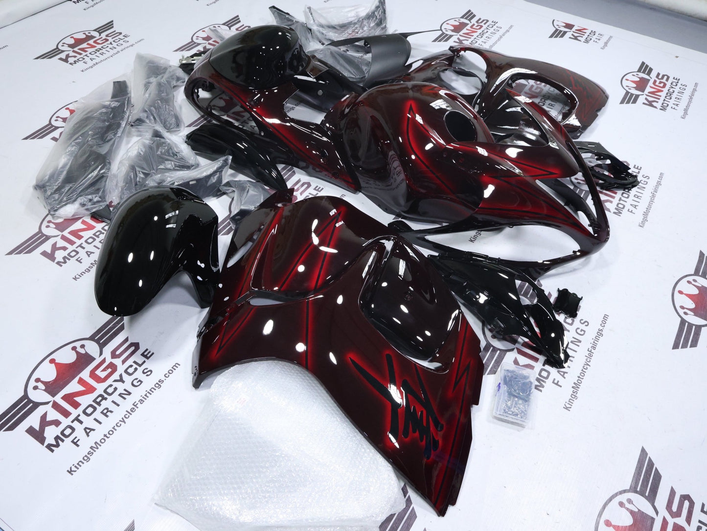 Suzuki GSX1300R Hayabusa Fairings (2008-2020) Black, Red Glow from KingsMotorcycleFairings.com