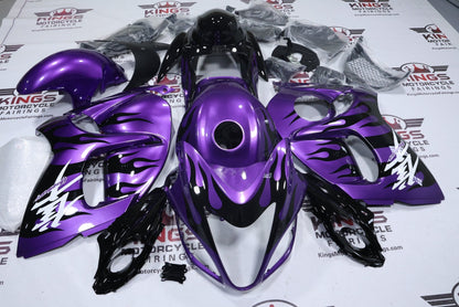 Suzuki GSX1300R Hayabusa Fairings (2008-2020) Purple, Black Flame from KingsMotorcycleFairings.com