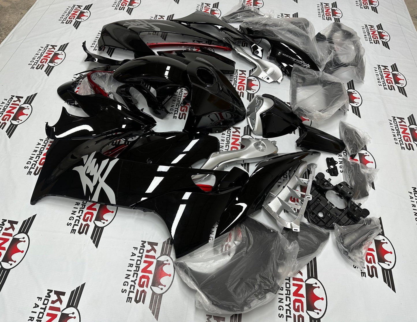 Suzuki GSX1300R Hayabusa Fairings (2021-2025) Black, Gray, Red from KingsMotorcycleFairings.com