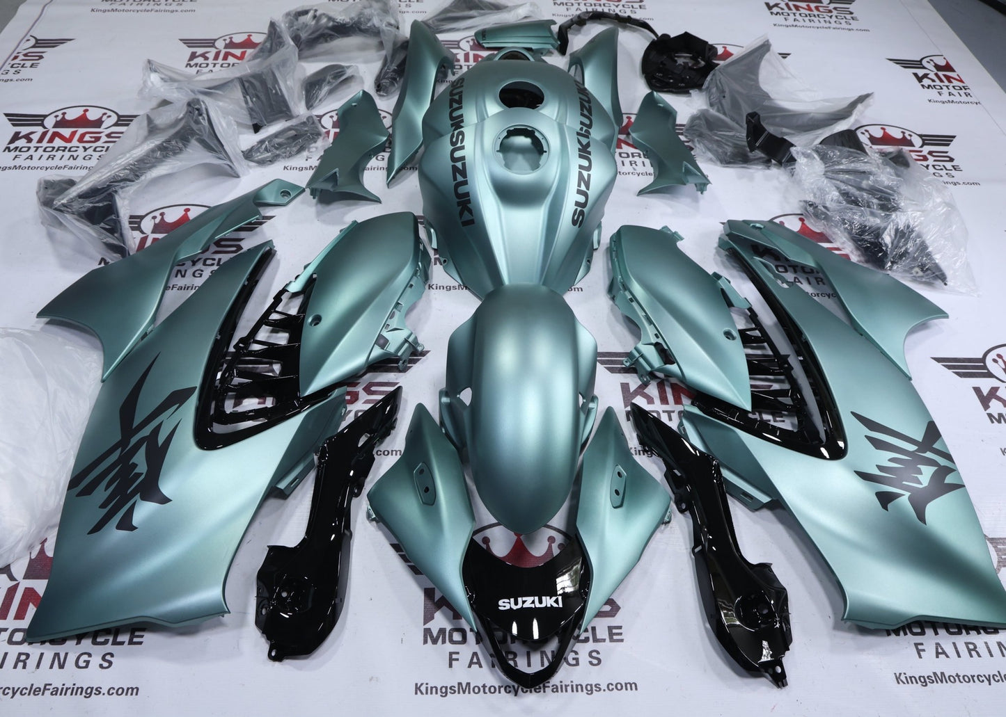 Suzuki GSX1300R Hayabusa Fairings (2021-2026) Satin Green, Black at KingsMotorcycleFairings.com