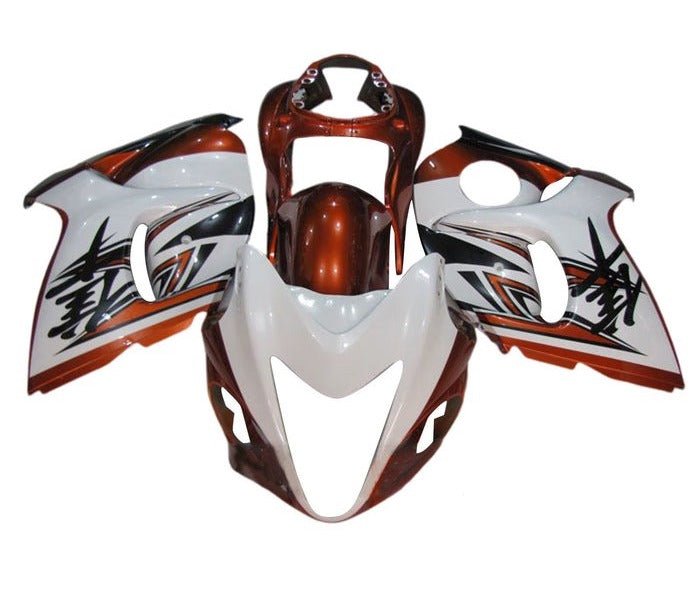 Suzuki GSX1300R Hayabusa (2008-2020) White, Dark Candy Orange Fairings at KingsMotorcycleFairings.com