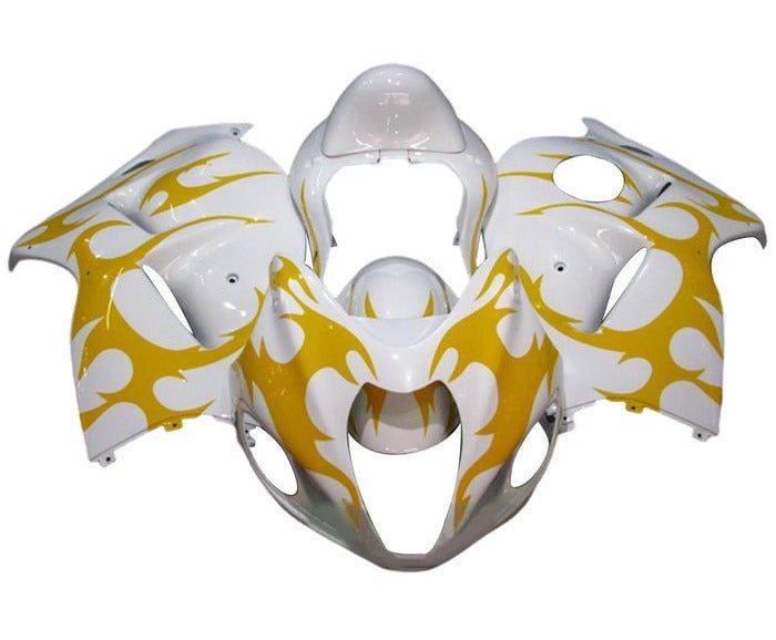 Suzuki GSX1300R Hayabusa Fairings (2008-2020) White, Yellow Tribal at KingsMotorcycleFairings.com