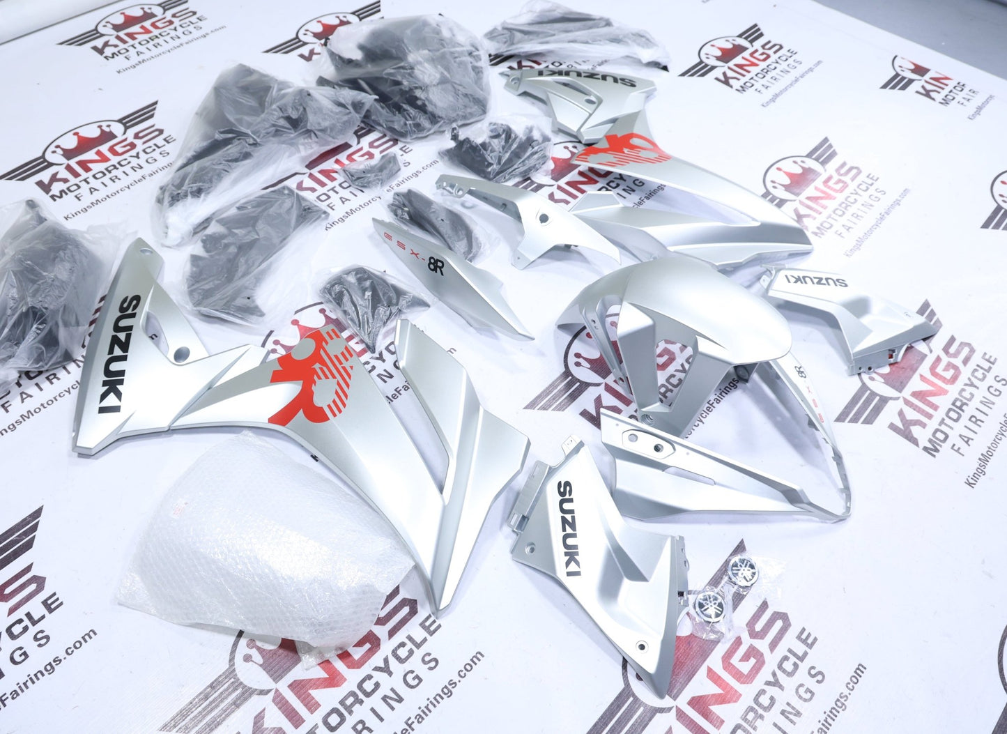 Suzuki GSX8R Fairing Kit (2024-2025) Gloss Silver, Black, Red at KingsMotorcycleFairings.com