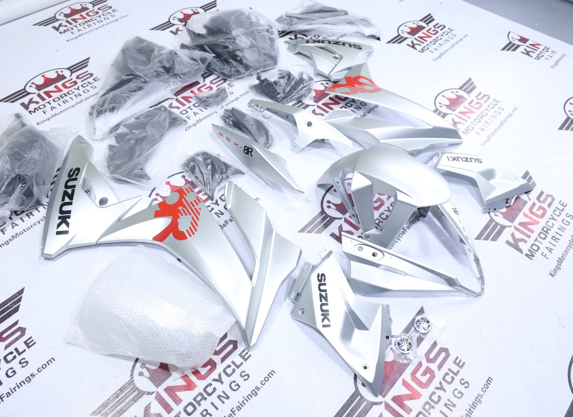 Suzuki GSX8R Fairing Kit (2024-2025) Gloss Silver, Black, Red at KingsMotorcycleFairings.com