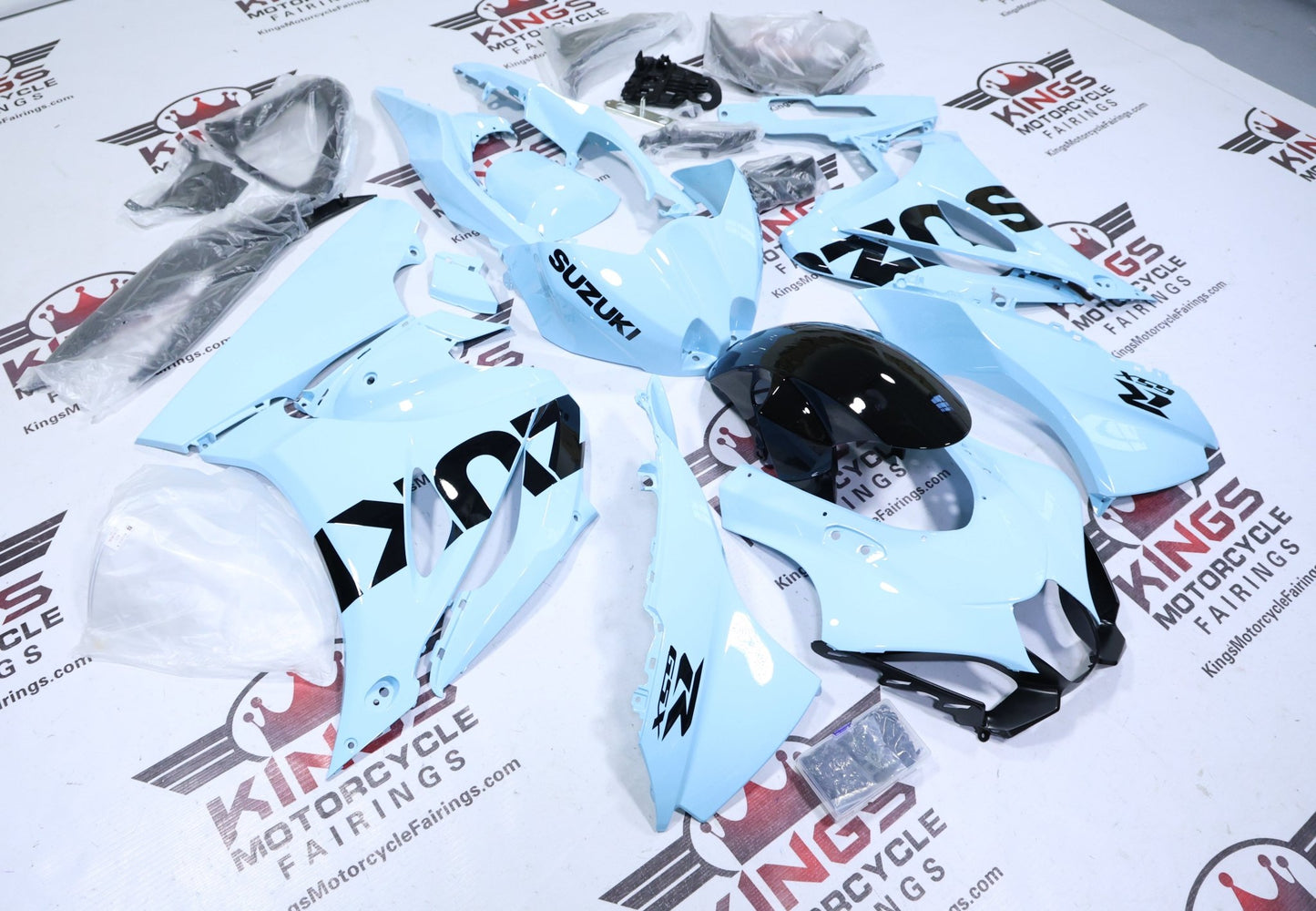 Suzuki GSXR1000 Fairing Kit (2017-2025) Light Blue Gloss, Black at KingsMotorcycleFairings.com