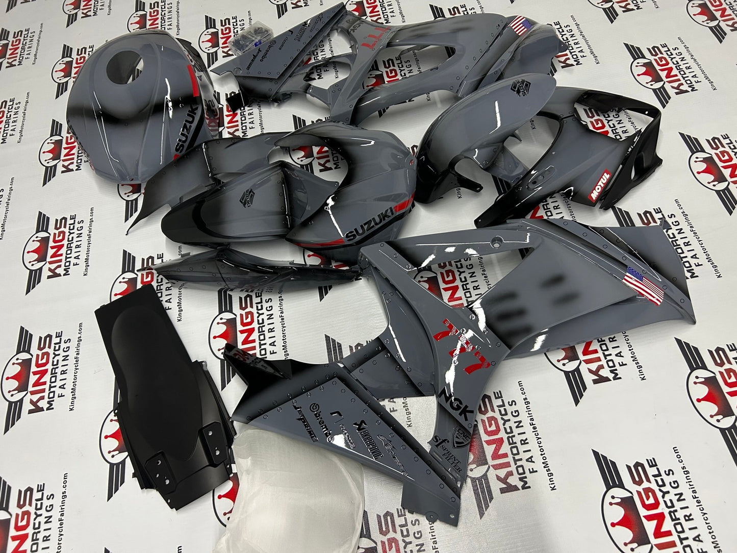 Suzuki GSXR1000 Fairing Set (2007-2008) Gray, Black, Red, US Flag at KingsMotorcycleFairings.com