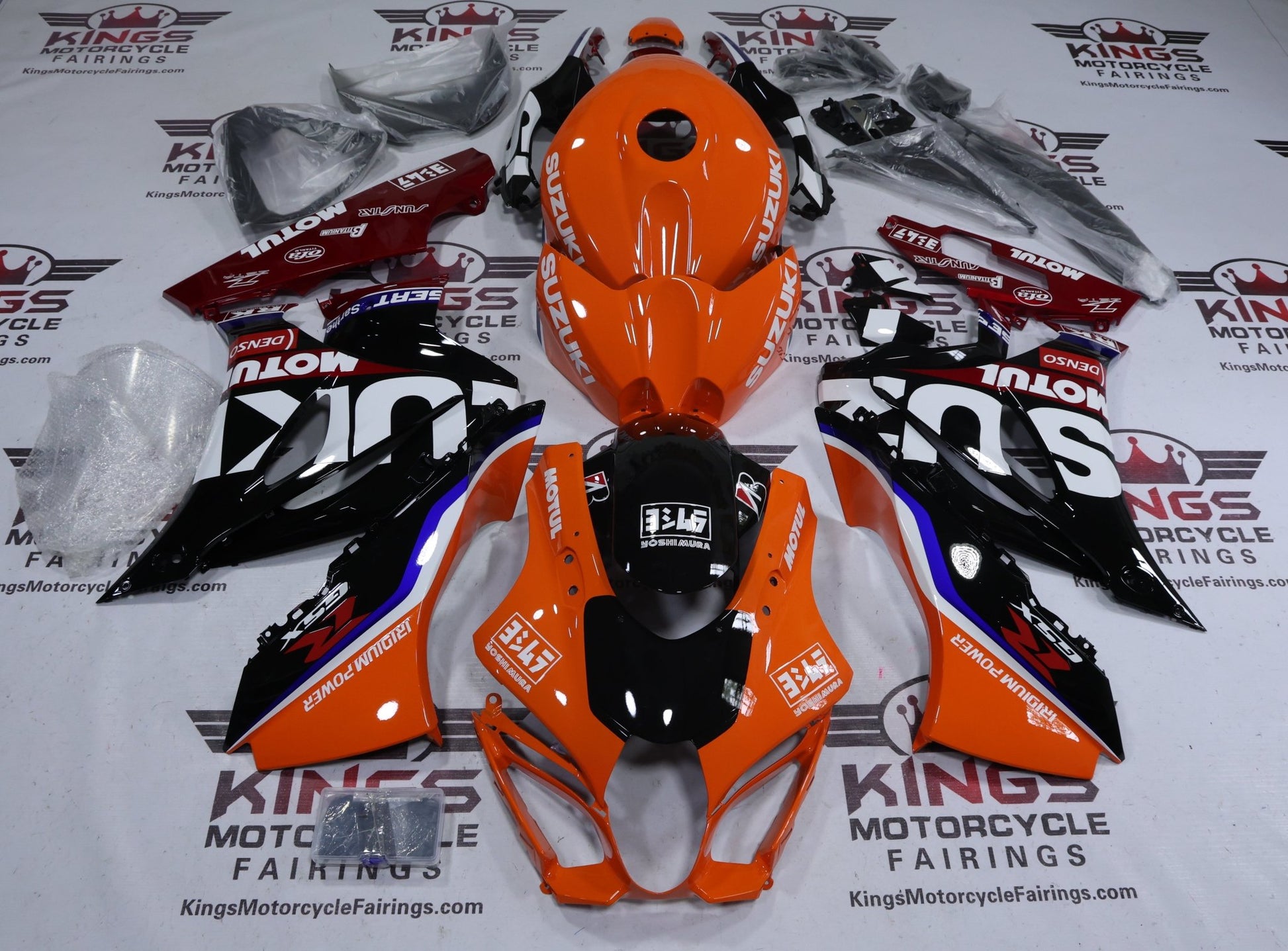 Suzuki GSXR1000 Fairing Set (2017-2025) Orange, Red, Black Motul at KingsMotorcycleFairings.com