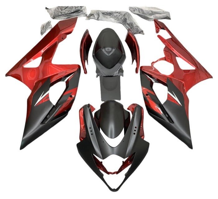 Suzuki GSXR 1000 Fairings (2005-2006) Matte Black, Gloss Candy Red at KingsMotorcycleFairings.com