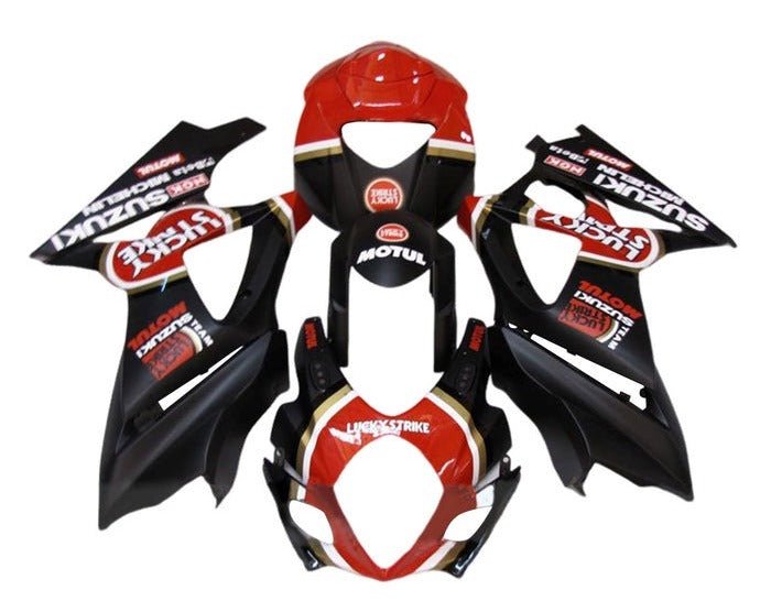 Suzuki GSXR 1000 Fairings (2007-2008) Matte Black, Red, Lucky Strike at KingsMotorcycleFairings.com