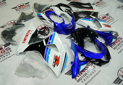 Suzuki GSXR 1000 Fairings (2009-2016) White, Black, Blue Stripes at KingsMotorcycleFairings.com.