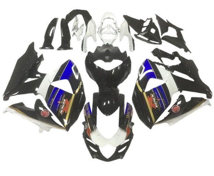 Suzuki GSXR1000 Fairings (2009-2016) White, Black, Blue, Gold Stripe at KingsMotorcycleFairings.com