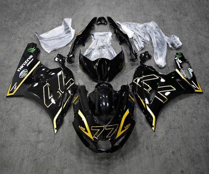 Suzuki GSXR1000 Fairings (2017-2025) Black, Gold 77 at KingsMotorcycleFairings.com