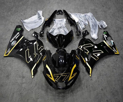 Suzuki GSXR1000 Fairings (2017-2025) Black, Gold 77 at KingsMotorcycleFairings.com