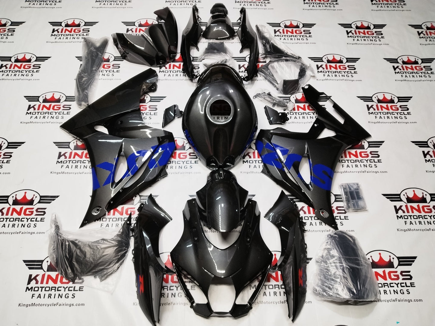 Suzuki GSXR1000 Fairings (2017-2025) Faux Carbon Fiber, Blue, Red at KingsMotorcycleFairings.com