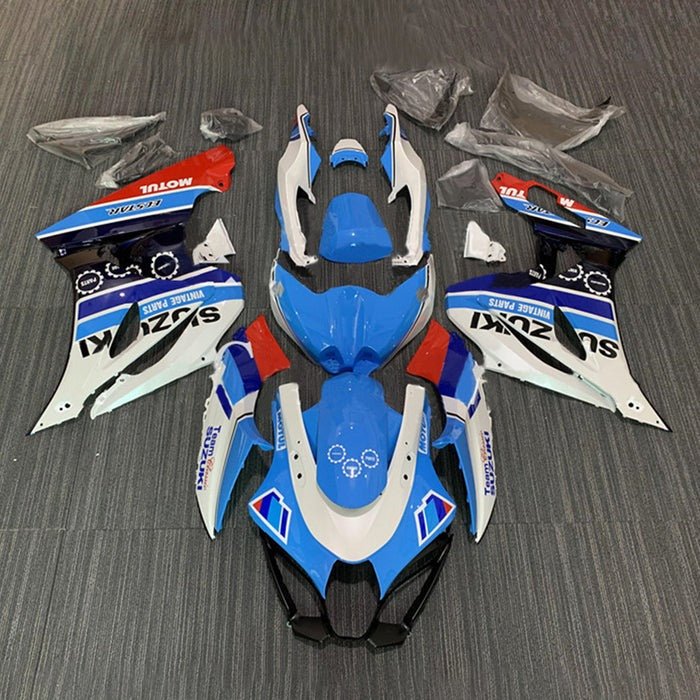 Suzuki GSXR1000 Fairings (2017-2025) White, Blue Stripe, Red Motul at KingsMotorcycleFairings.com