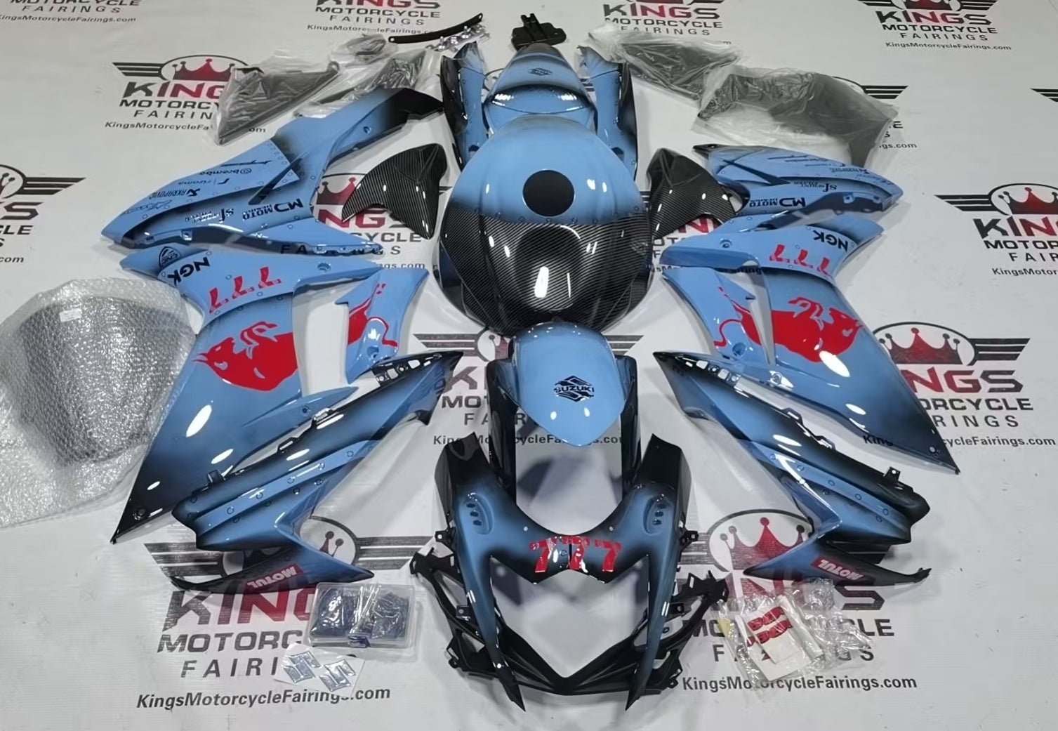Suzuki GSXR600 Fairing Kit (2011-2024) Blue, Red, Faux Carbon Fiber at KingsMotorcycleFairings.com