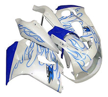 Suzuki GSXR600 Fairings (1996-1999) White, Blue Flames at KingsMotorcycleFairings.com