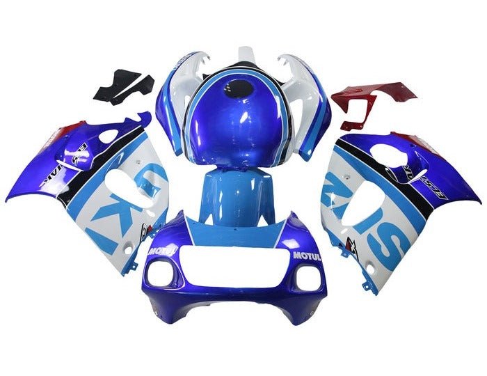 Suzuki GSXR 600 Fairings (1996-1999) White, Blue Stripes at KingsMotorcycleFairings.com