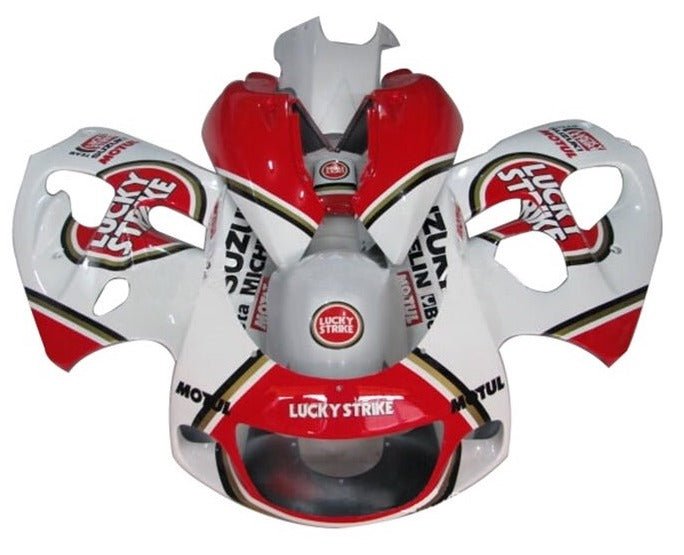 Suzuki GSXR600 Fairings (1996-1999) White, Red, Lucky Strike at KingsMotorcycleFairings.com