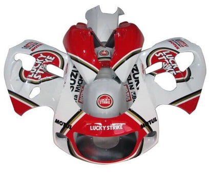 Suzuki GSXR 600 Fairings (1996-1999) White, Red, Lucky Strike at KingsMotorcycleFairings.com