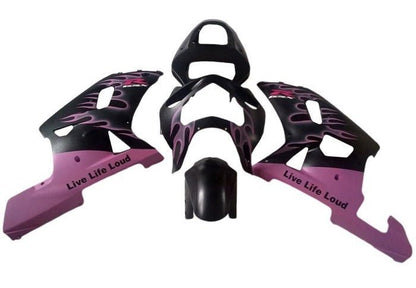 Suzuki GSXR 600 Fairings (2000-2003) Matte Black, Matte Pink Flames at KingsMotorcycleFairings.com