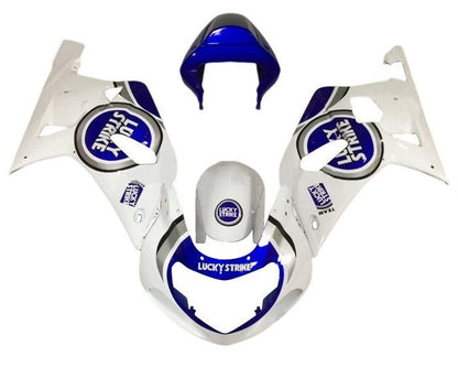 Suzuki GSXR600 Fairings (2000-2003) White, Blue, Lucky Strike at KingsMotorcycleFairings.com
