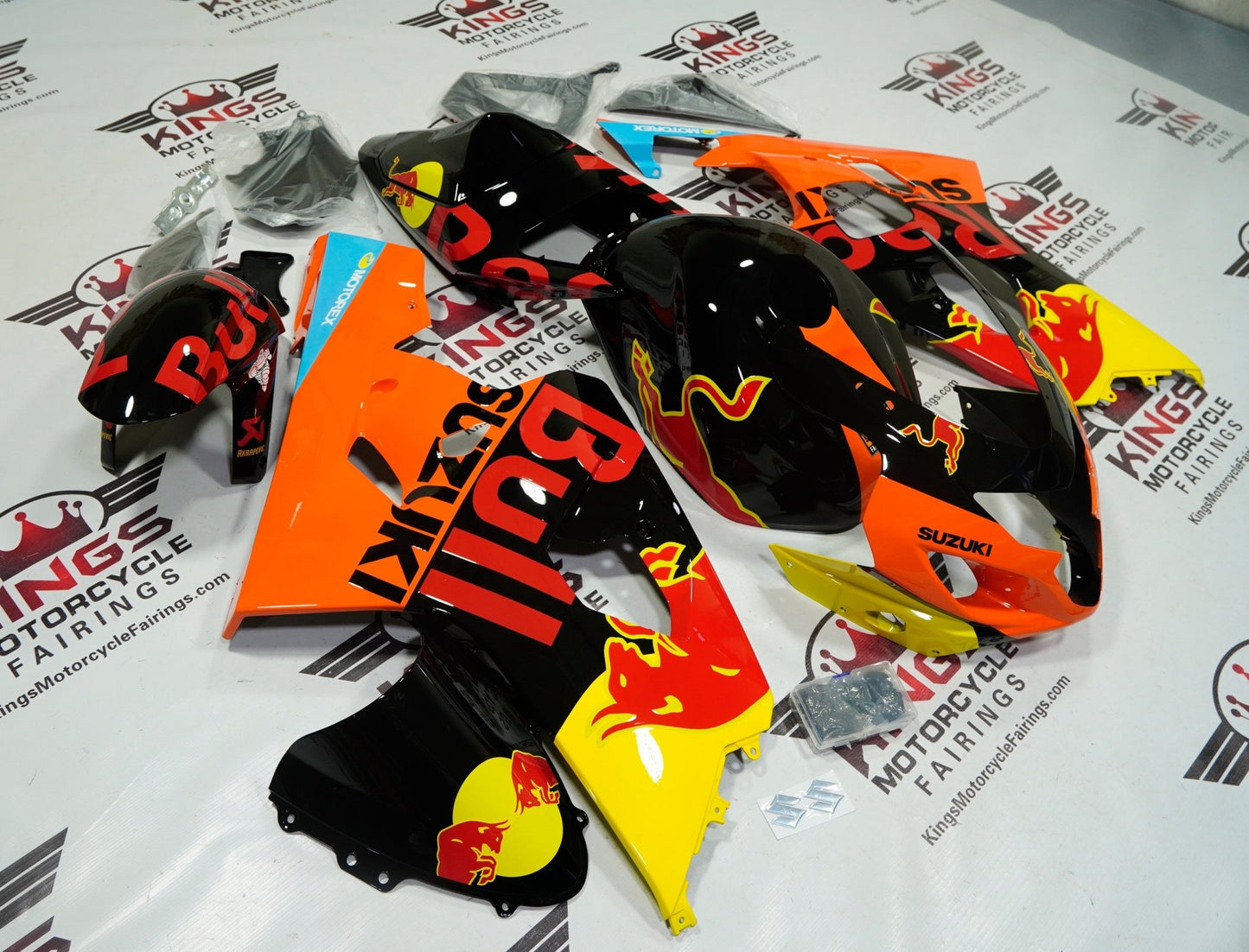 Suzuki GSX-R600 Fairings (2004-2005) Black, Orange, Red Bull at KingsMotorcycleFairings.com