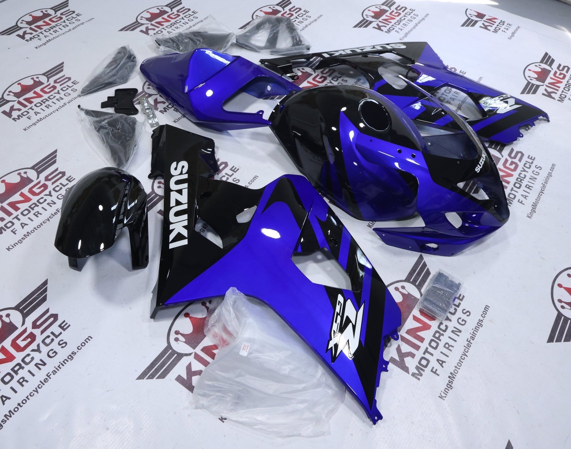 Suzuki GSXR600 Fairings (2004-2005) Blue, Black, White at KingsMotorcycleFairings.com