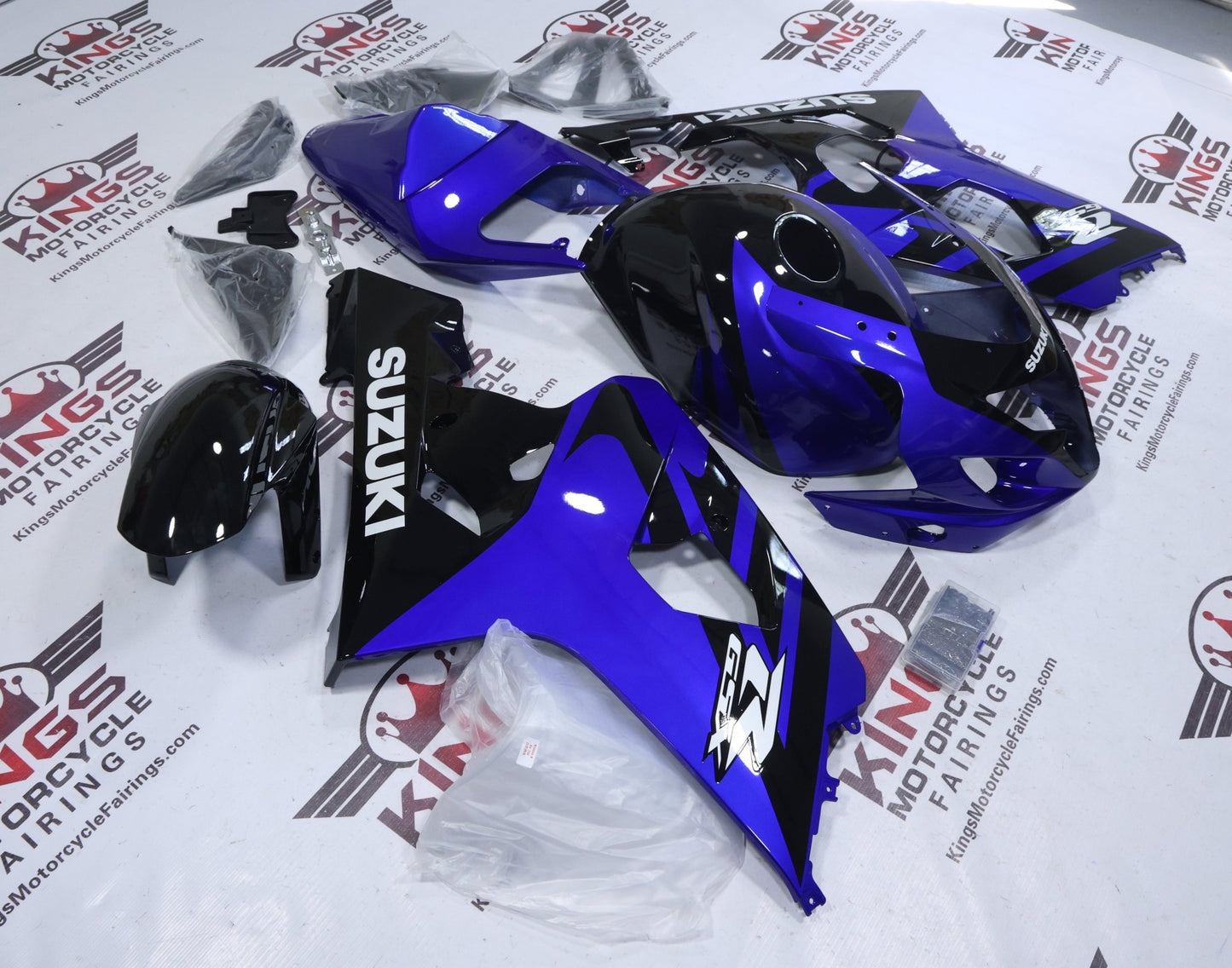 Suzuki GSXR600 Fairings (2004-2005) Gloss Blue, Black, White at KingsMotorcycleFairings.com