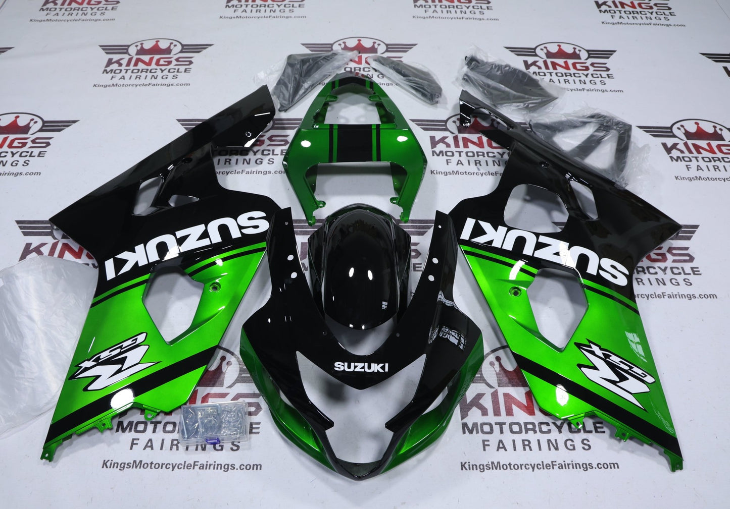 Suzuki GSXR600 Fairings (2004-2005) Green, Black Stripe from KingsMotorcycleFairings.com