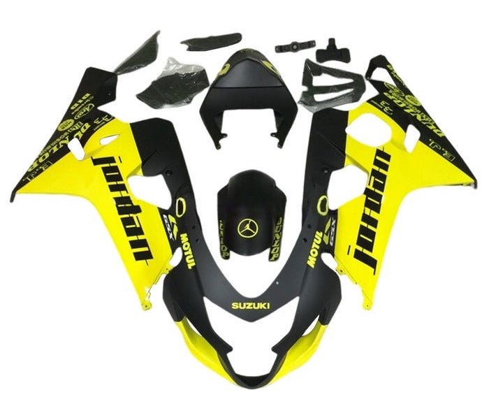 Suzuki GSXR600 Fairings (2004-2005) Matte Black, Yellow, Jordan at KingsMotorcycleFairings.com