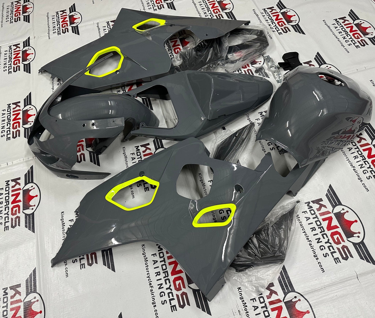 Suzuki GSX-R 600 Fairings (2004-2005) Nardo Gray, Neon Yellow KingsMotorcycleFairings.com