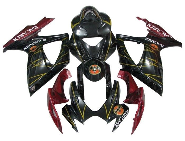 Suzuki GSXR 600 Fairings (2006-2007) Black, Dark Red, Gold, Bacardi at KingsMotorcycleFairings.com
