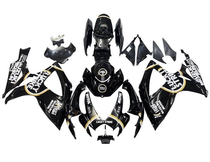 Suzuki GSXR 600 Fairings (2006-2007) Black, White, Gold Lucky Strike at KingsMotorcycleFairings.com