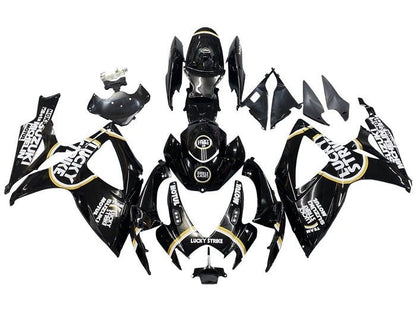 Suzuki GSXR 600 Fairings (2006-2007) Black, White, Gold Lucky Strike at KingsMotorcycleFairings.com