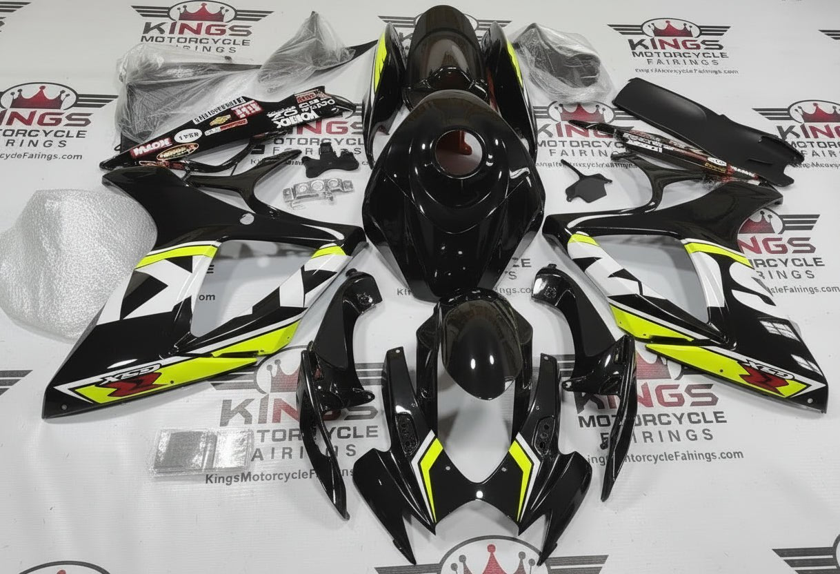 Suzuki GSXR600 Fairings (2006-2007) Black, White, Neon Yellow at KingsMotorcycleFairings.com