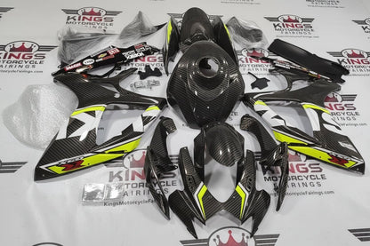 Suzuki GSX-R600 Fairing Kit (2006-2007) Faux Carbon Fiber, White, Neon Yellow from KingsMotorcycleFairings.com