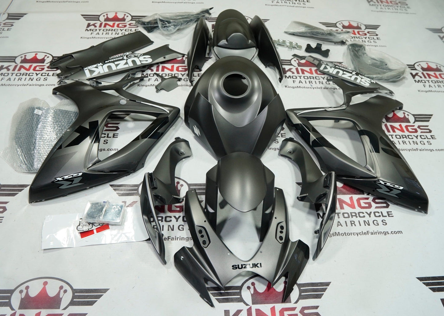 Suzuki GSXR600 Fairings (2006-2007) Matte Gunmetal Gray, Black at KingsMotorcycleFairings.com