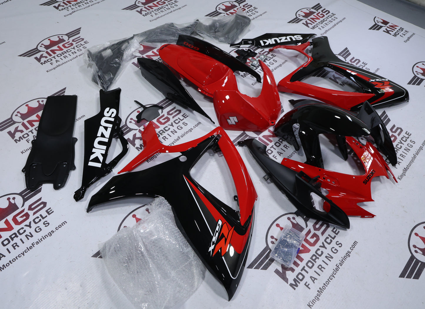 Suzuki GSXR600 Fairings (2006-2007) Red, Black, White, Dark Gray from KingsMotorcycleFairings.com