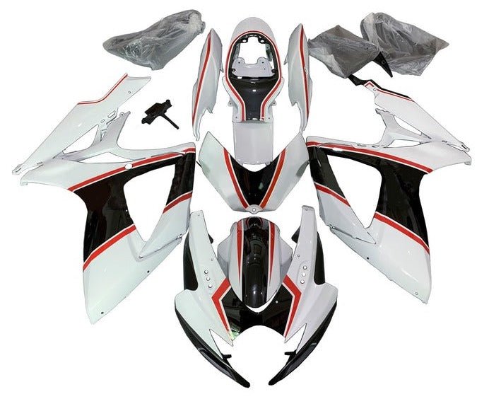 Suzuki GSXR 600 Fairings (2006-2007) White, Black, Red Pinstripe at KingsMotorcycleFairings.com