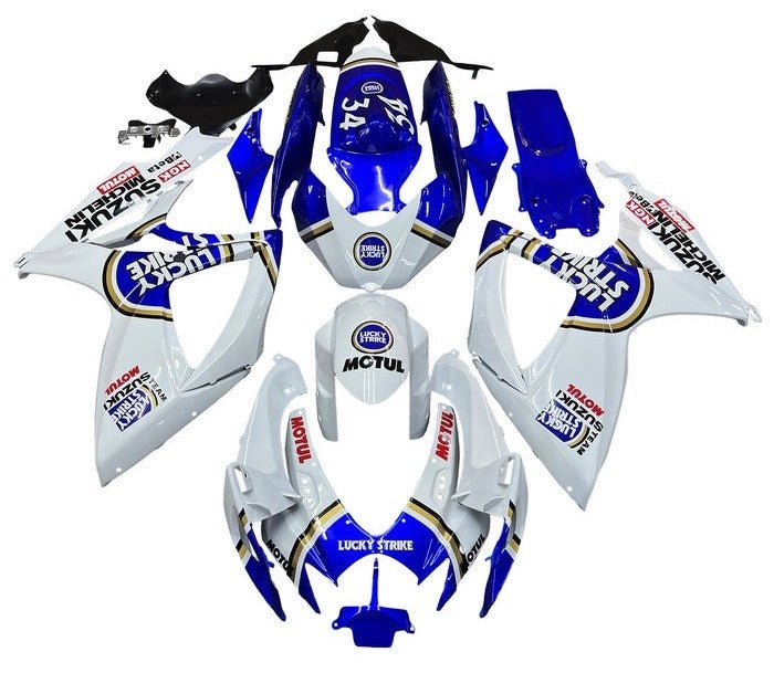 Suzuki GSXR 600 Fairings (2006-2007) White, Blue, Gold Lucky Strike at KingsMotorcycleFairings.com